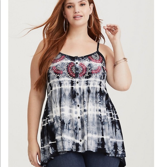 torrid Tops - Torrid Tie Die Boho Embroidered Jersey Top 00
